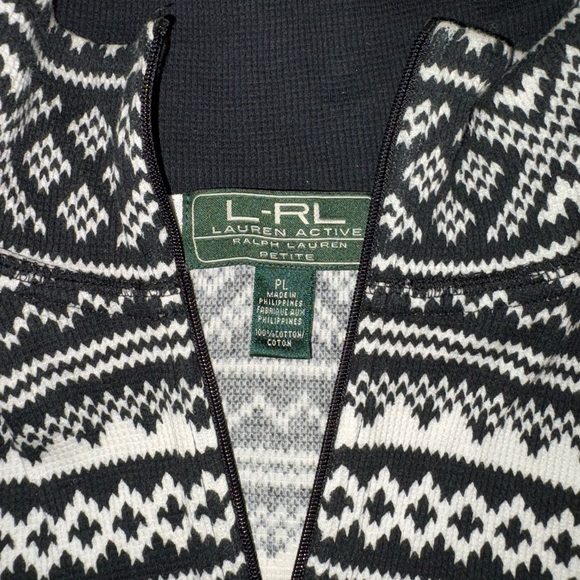 Ralph Lauren Fair Isle Black and White Quarter Zip Petite Large - Picture 3 of 7